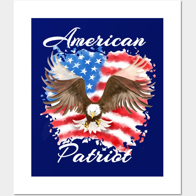 American Patriot Swooping Eagle W Text Wall Art by Animalistics